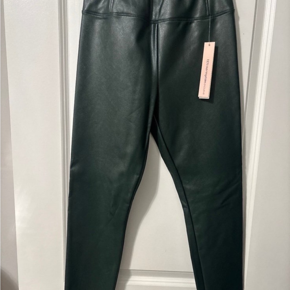 Bloomingdale's Dark Green Faux Leather Leggings
